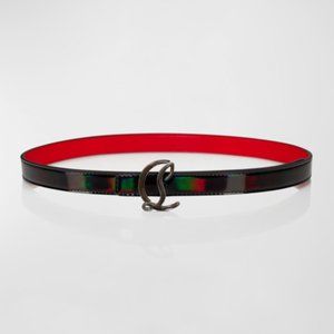 Christian Louboutin Women CL Logo Buckle Psychic Patent Leather Belt Black